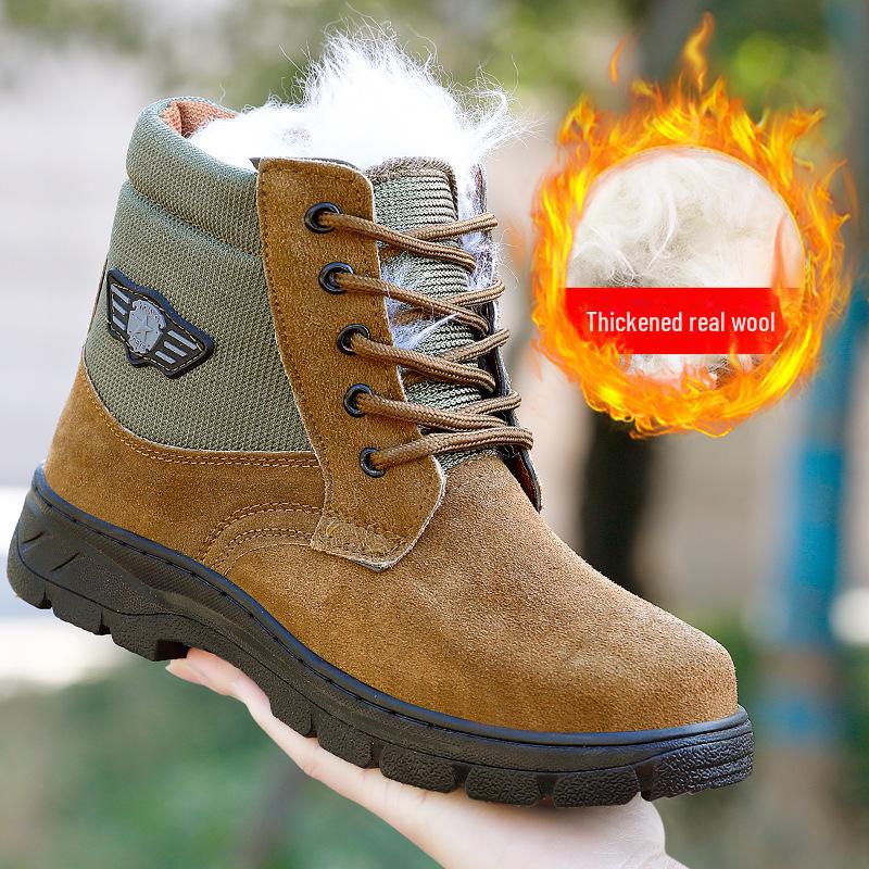 Men's Cowhide Wool Fur Work Boots - Thick & Warm Martin Snow Shoes