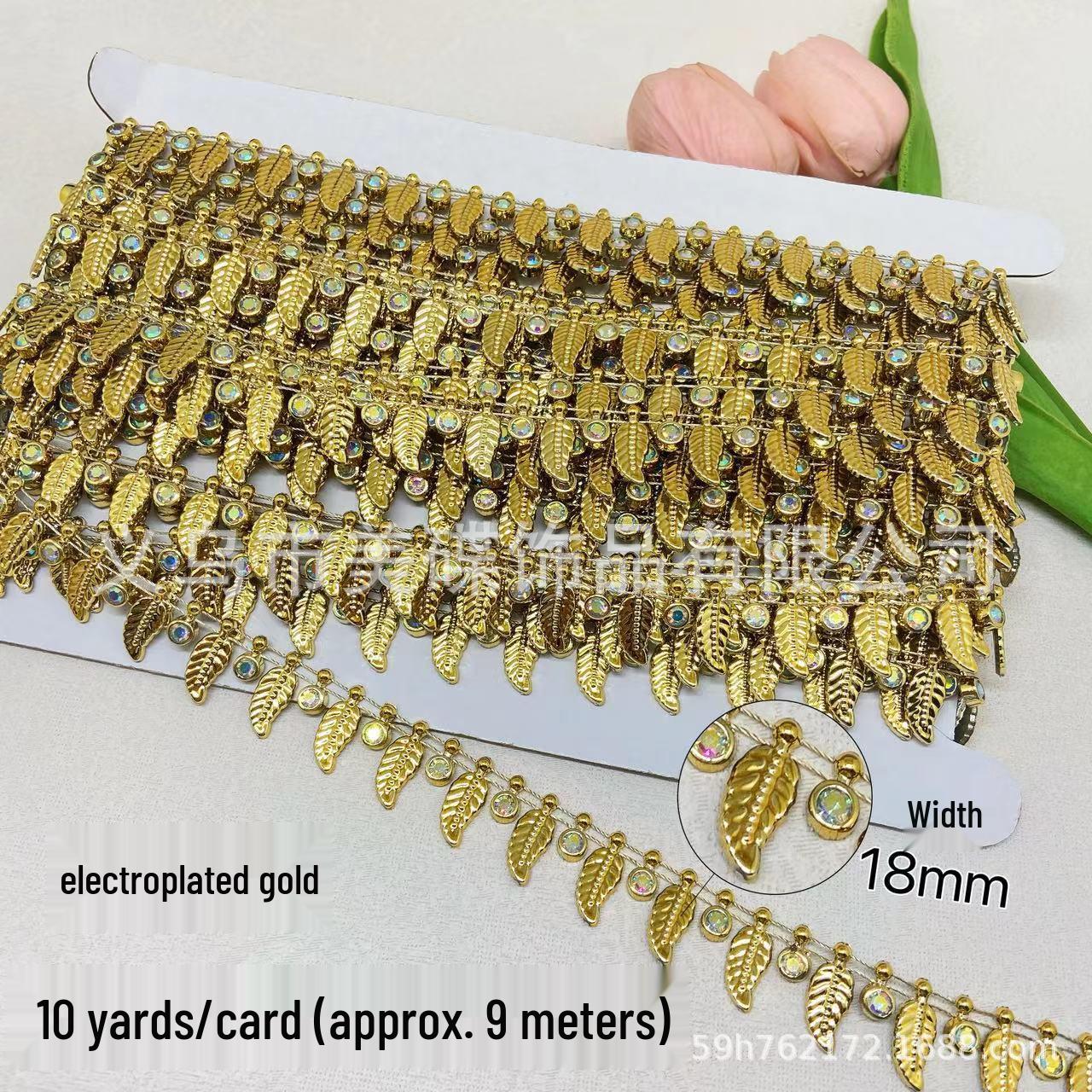 UV Gold-Plated Rhinestone Chain for Ethnic Clothing, Shoes,  Hats - Fade-Resistant. UV Gold-Plated