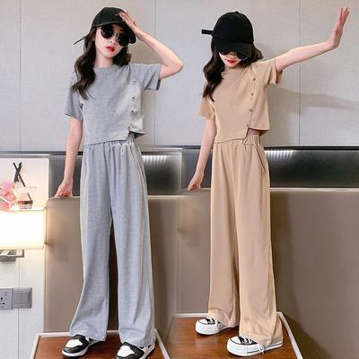 Summer Girls Clothes Sets Kids Short Sleeve Casual T-Shirts + Loose Pants 2PCS Children Clothing Suits Teen 6 8 10 12 14 Y