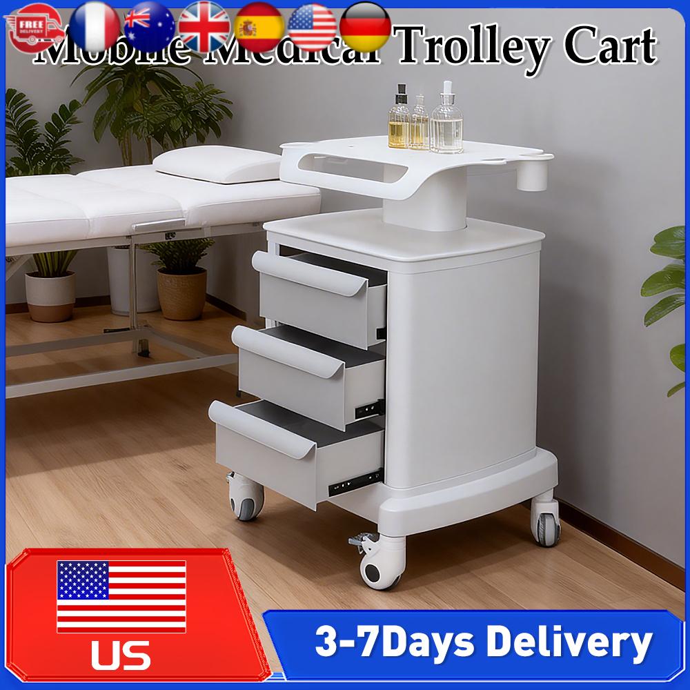 Rolling Mobile Ultrasound Trolley Cart with 3 Drawers 110LBS Load Esthetician Machine Stand for Beauty Salon Hospital Dental New