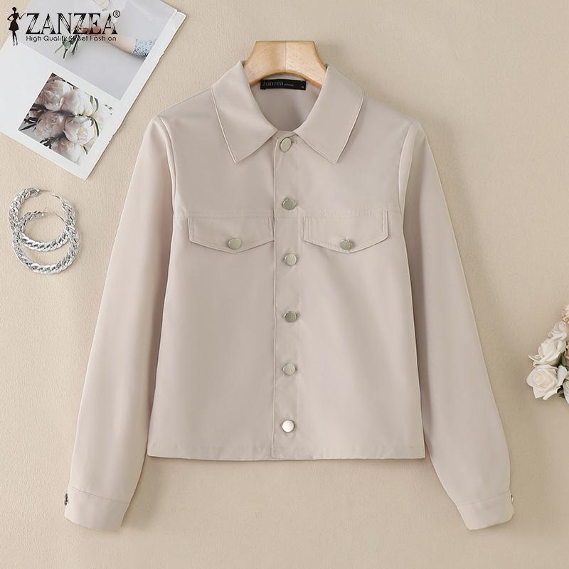 ZANZEA Bluză cardigan cu mânecă lungă, casual, cu guler răsturnat