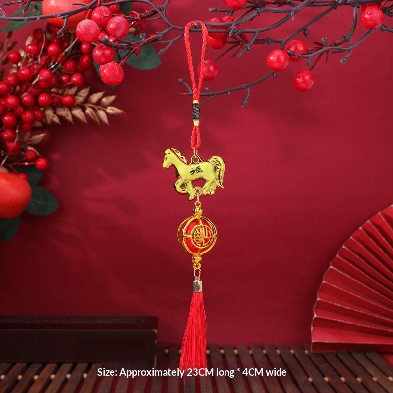 Festive Zodiac 2026 Year Of The Horse Lantern Pendant Chinese New Year Red Gold Lucky Decoration Car Pendant Accessories Gifts
