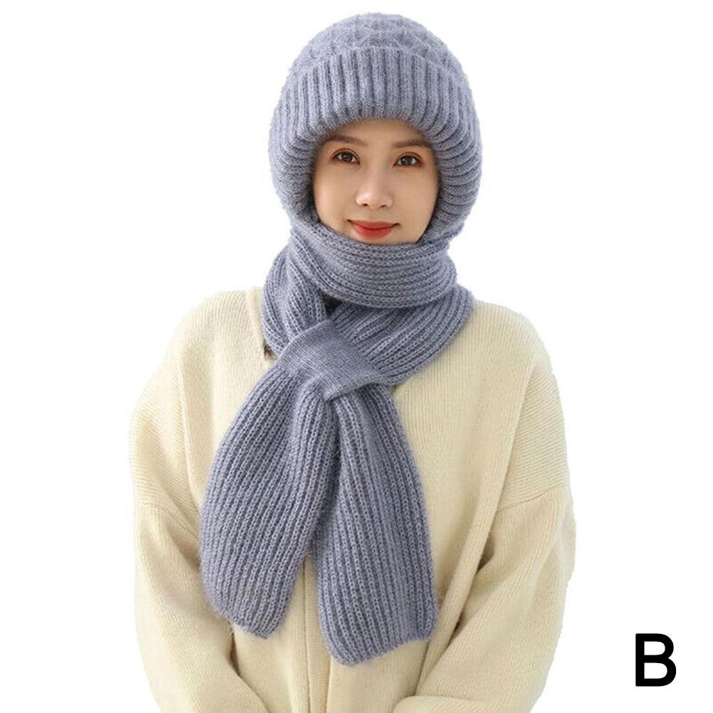 Winter Warm Knitted Integrated Hat Scarf Set Cold Proof Ear Protection Scarf Beanies Cycling Windproof Ladies Outdoor Caps NEW