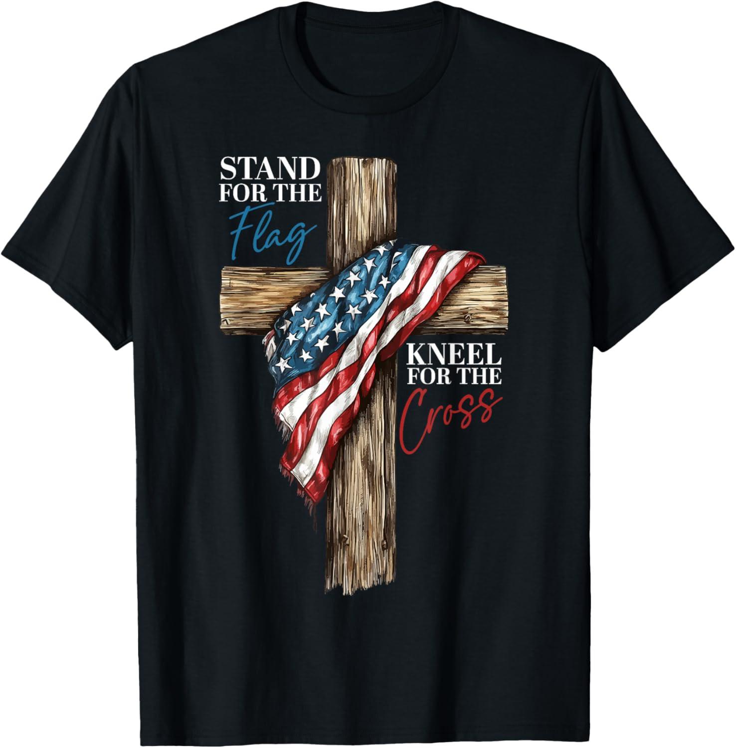 Stand for The Flag Kneel for The Cross Patriotic Faith T Shirt S разноцветный
