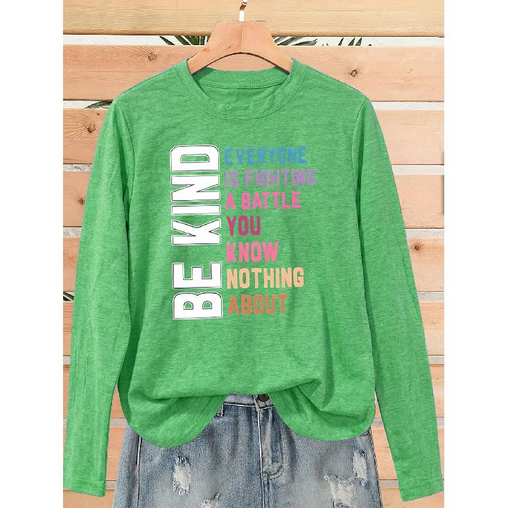 Women's casual sports long sleeve Navy blue long sleeve T Shirt 'Be Kind'Frontal design Loose and comfortable, suitable for autumn Radiating positive