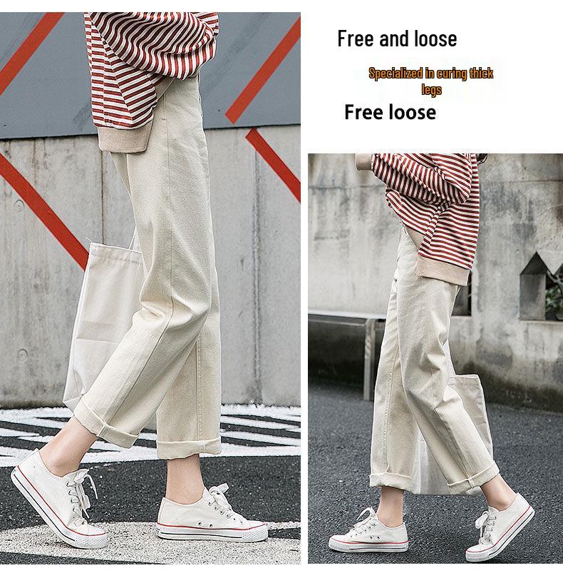 2021 Korean-Style High-Waisted Cropped Straight-Leg Jeans: Slimming, Versatile, Loose, Casual Wide-Leg Pants for Women