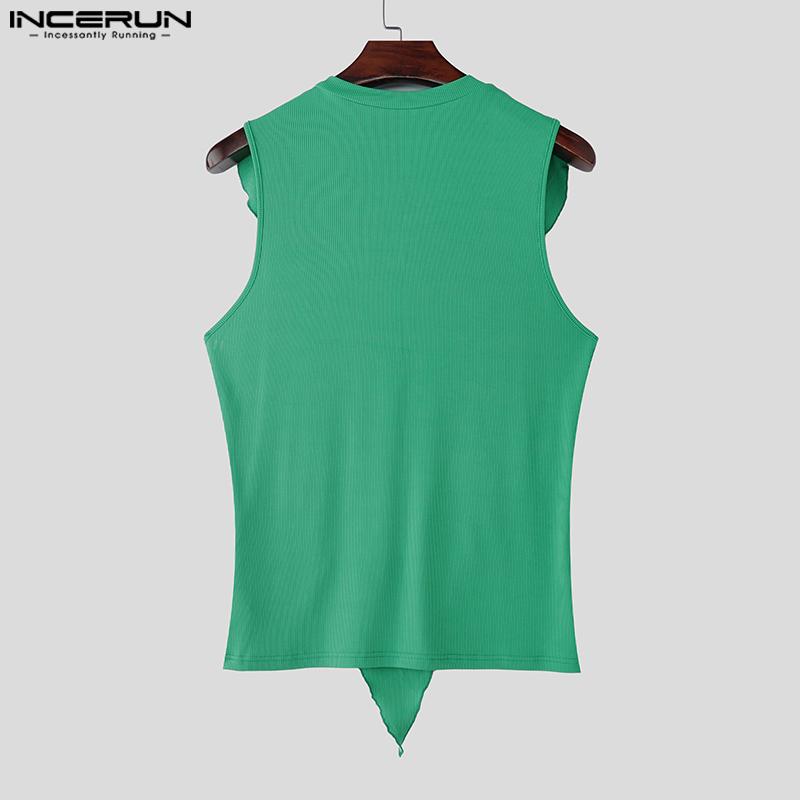 INCERUN Men Summer Deep V Sleeveless Ruffled Layers Casual Loose Tank Tops