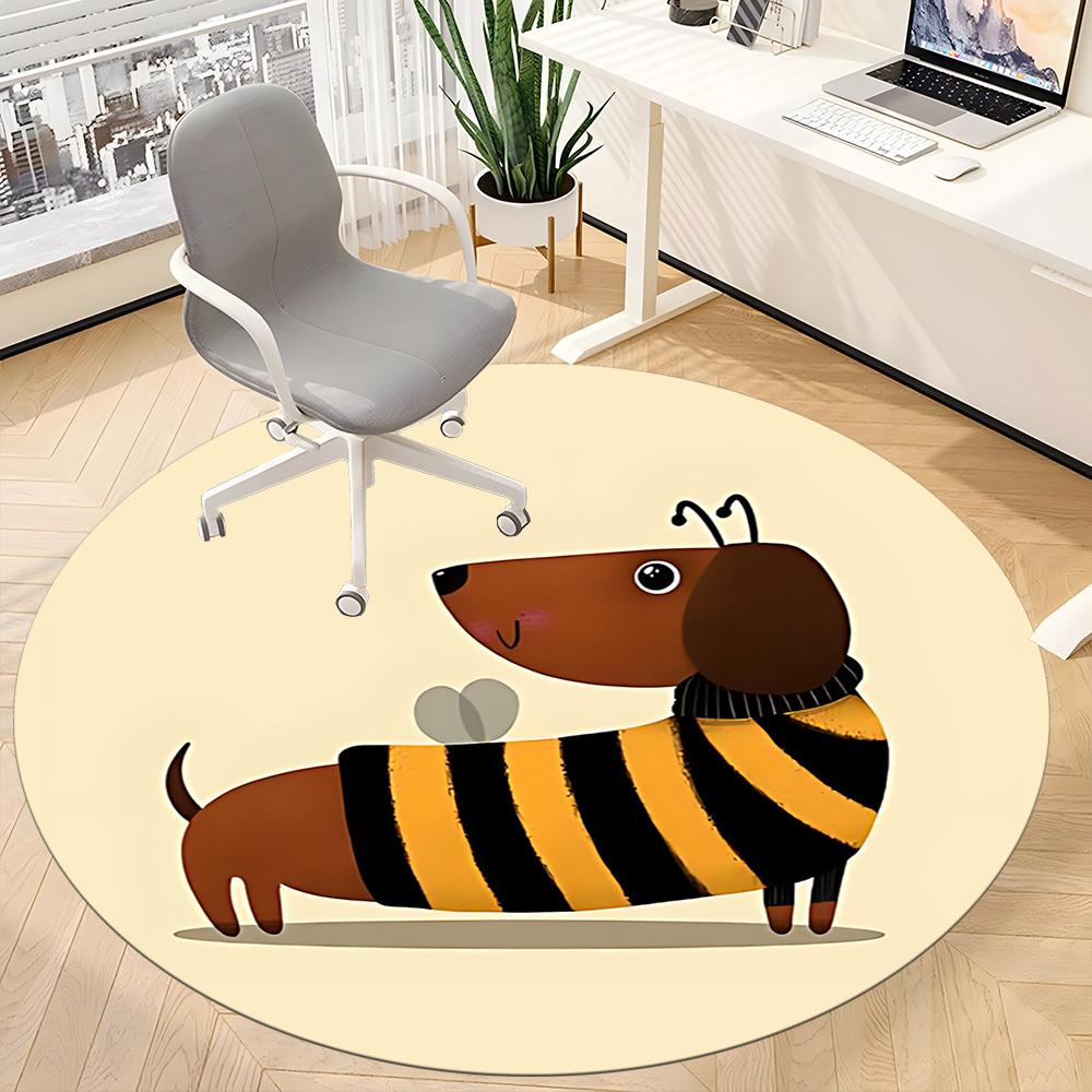1pc Bee Dog Dachshund Office Round Area Rug, Under Office Chairs Bedroom Living Room Home Decor, Room Deco