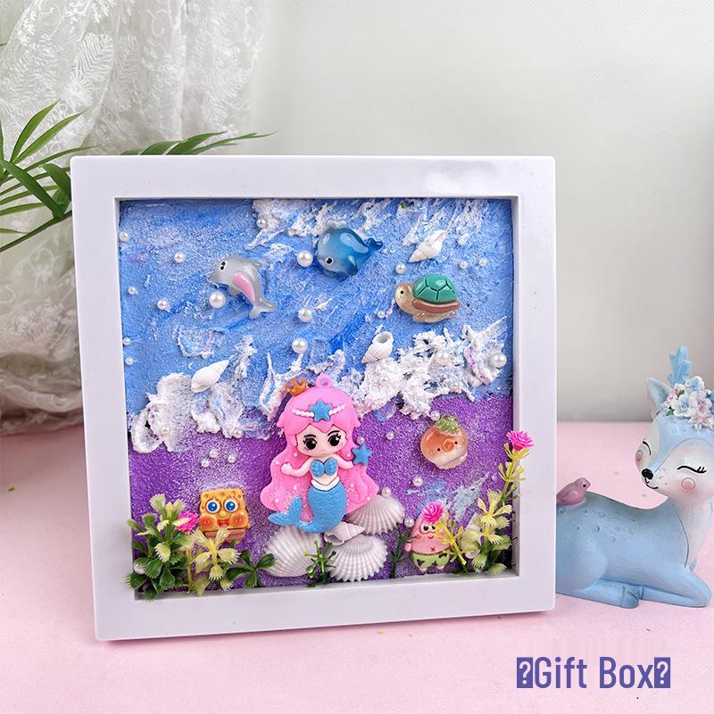 Natural Conch Seashell Beach Photo Frame: Hand-Painted DIY Decorative Texture Painting Kit for Kids