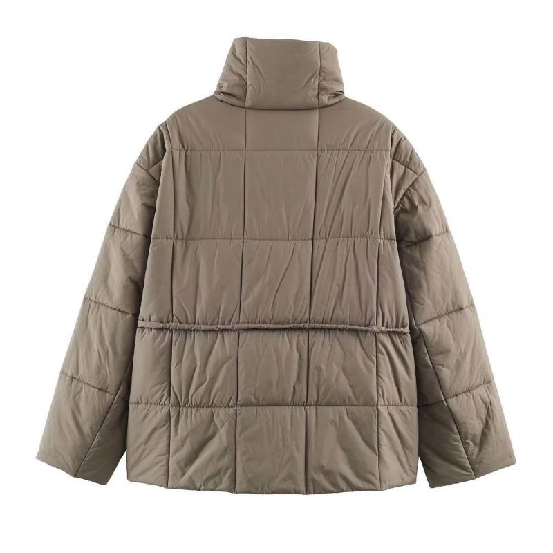 Womens Winter Warm Loose Fit Stand Collar Cotton Padded Coat With Hood - Solid Color Mid-Length Casual Chic Outwear