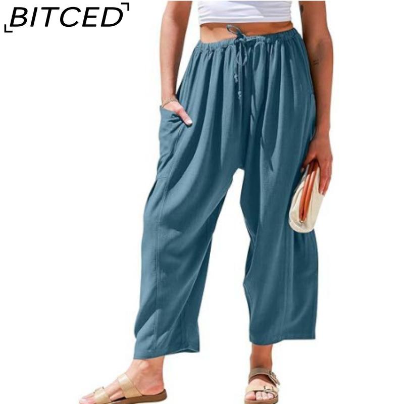 BITCED Damenmode, lässig, einfarbig, bedruckt, hohe Taille, Hosen und Caprihosen