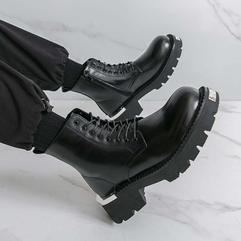 Fashion Casual men's high top leather shoes Comfortable classic style Fashion party and office Black brown boots outdoors 38-46 Youth