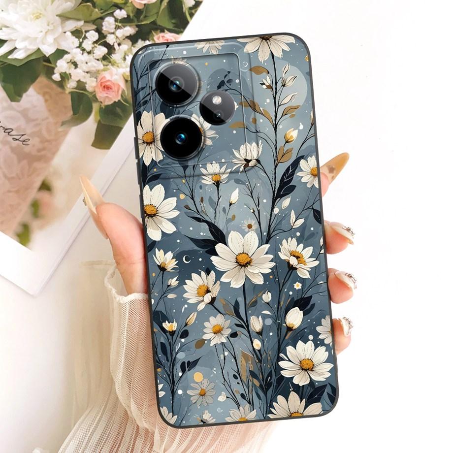 Cartoon Cat Painting Phone Case For Realme GT 7 7T GT 8 Pro 2 Pro GT5 Neo GT3 GT2 Cover Soft Matte Silicone Daisy Flower Bow