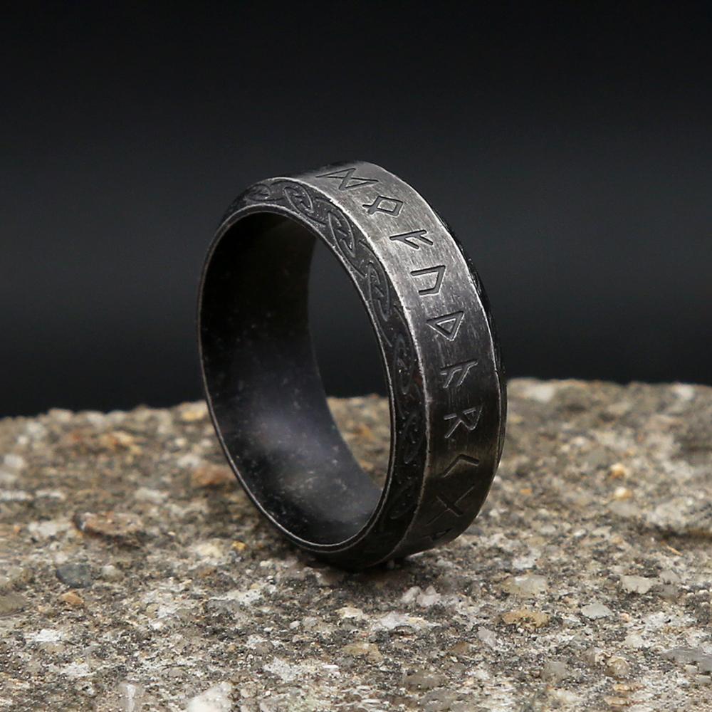 Bague Rune Viking Odin Norse Vintage Punk Simple Acier Inoxydable Bagues Lettres Viking Pour Hommes Femmes Amulette Bijou Cadeau