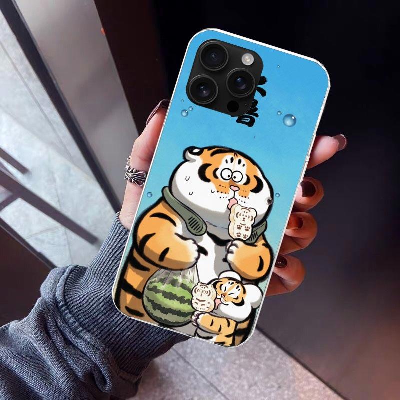 Cartoon Fat Tiger Phone Case For iPhone 17 Air 16 15 Pro Max 14 Plus 13 Mini 12 11 Cover 7 8 SE Silicone Shell Print Fundas 17 A