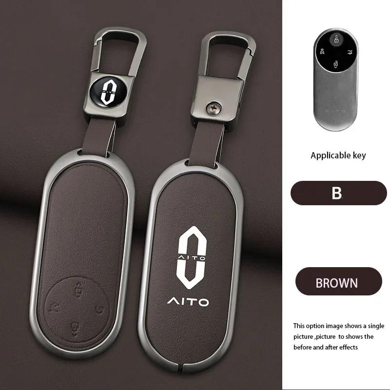 Zinc Alloy Leather Car Key Case Cover For Aito M9 Keychain Smart Remote Control Protect Key Shell Accessories