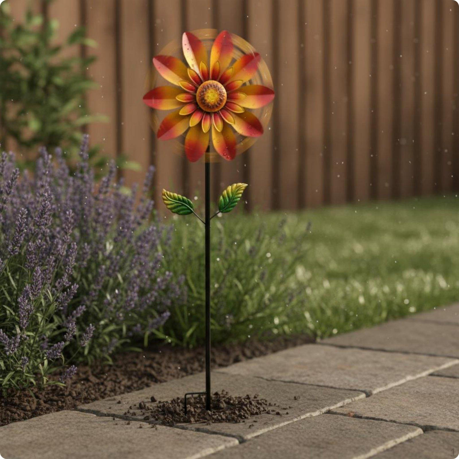 Rotating Flower Windmill Colorful Metal Wind Rotator WeatherResistant Gust for жёлтый
