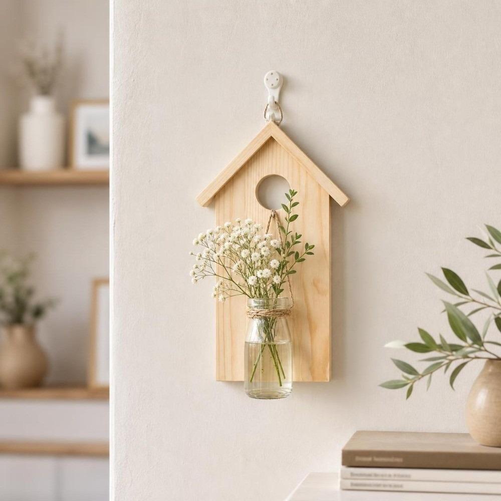 Vase Hydroponic Planter Shelf Wooden Wall Decoration Flower Holder Wall Mounted Planter Home Decor