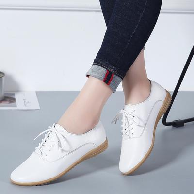 New Spring Korean Style Flat White Shoes for Female Students Genuine Leather Shoes for Large Size Versatile Casual Single Shoes for Women