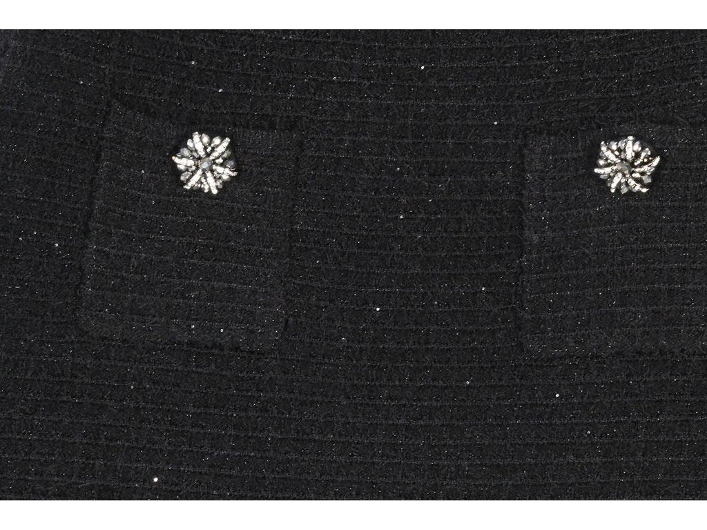 Chic Knitted Jacket & Skirt Set: Double-Breasted, Diamond-Embellished, Round-Neck French Socialite Style