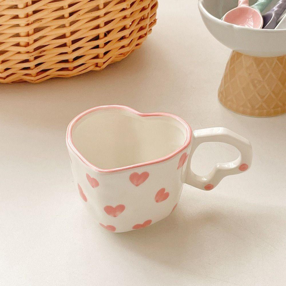 Sweet Ceramic Mugs 250ml Tea Milk Cups Hand Drawn Love Heart Cup  Kitchen