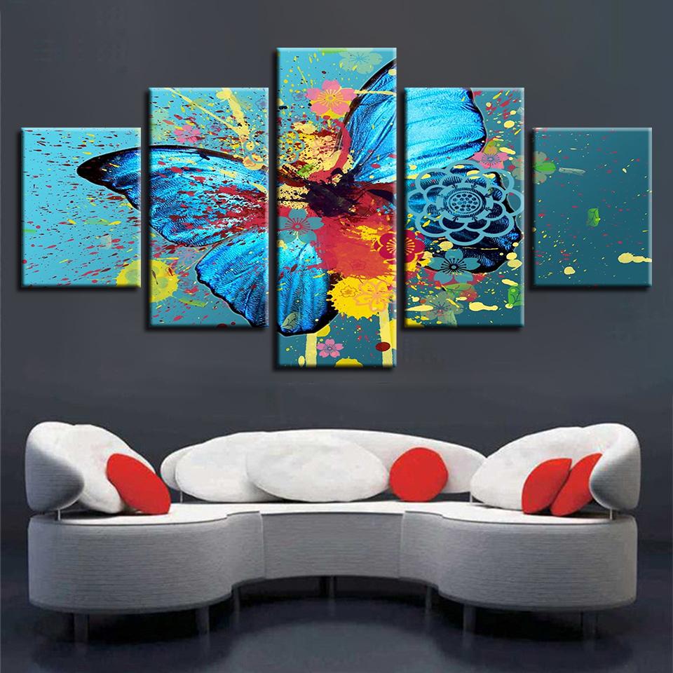Wall Art Paintings 5 Pieces Colorful Butterfly Abstract Living Room Home Framework Printing Poster Modular Pictures Canvas Decor