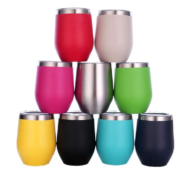 12 oz Stainless Steel Wine Tumbler Stemless Glasses with Lid, Double Wall Insulated Travel Mug Perfect for Wine, Coffee, Drinks, Champagne, Cocktails
