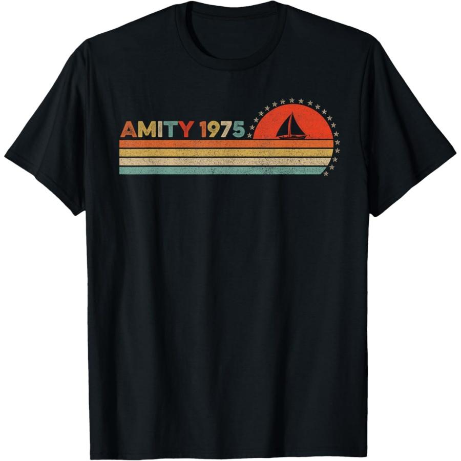 Vintage Amity 1975 Sunset Retro - Sailboat Sunrise Summer T-Shirt(1) XXXXXL чёрный