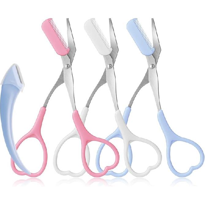 Eyebrow Scissors with Eyebrow Razor,Eyebrow Trimmer with Comb,Non Slip Finger Grips Trimmer Eyebrow Scissors, Hair Removal Beauty Accessories for Men