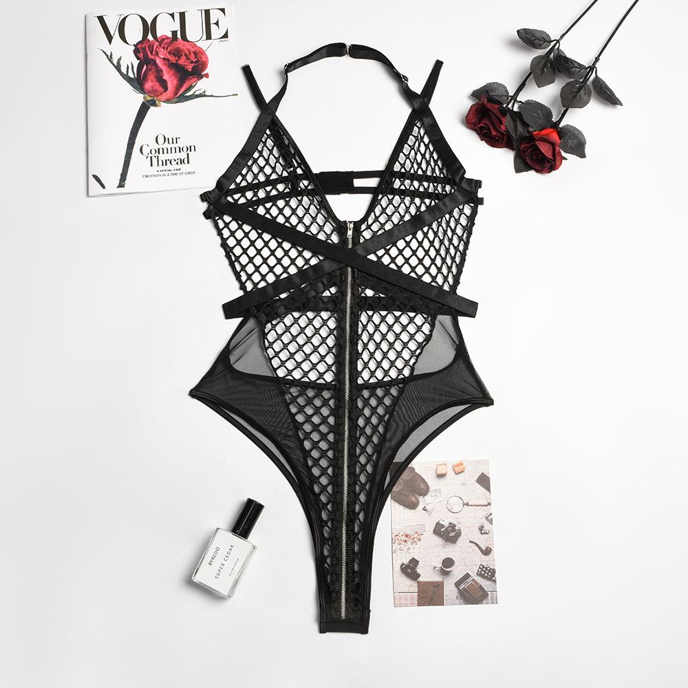 Aduloty Lingerie Sexy en maille creuse pour femmes, body à bretelles, col licou, été, mode fine, tentation, sous-vêtements érotiques