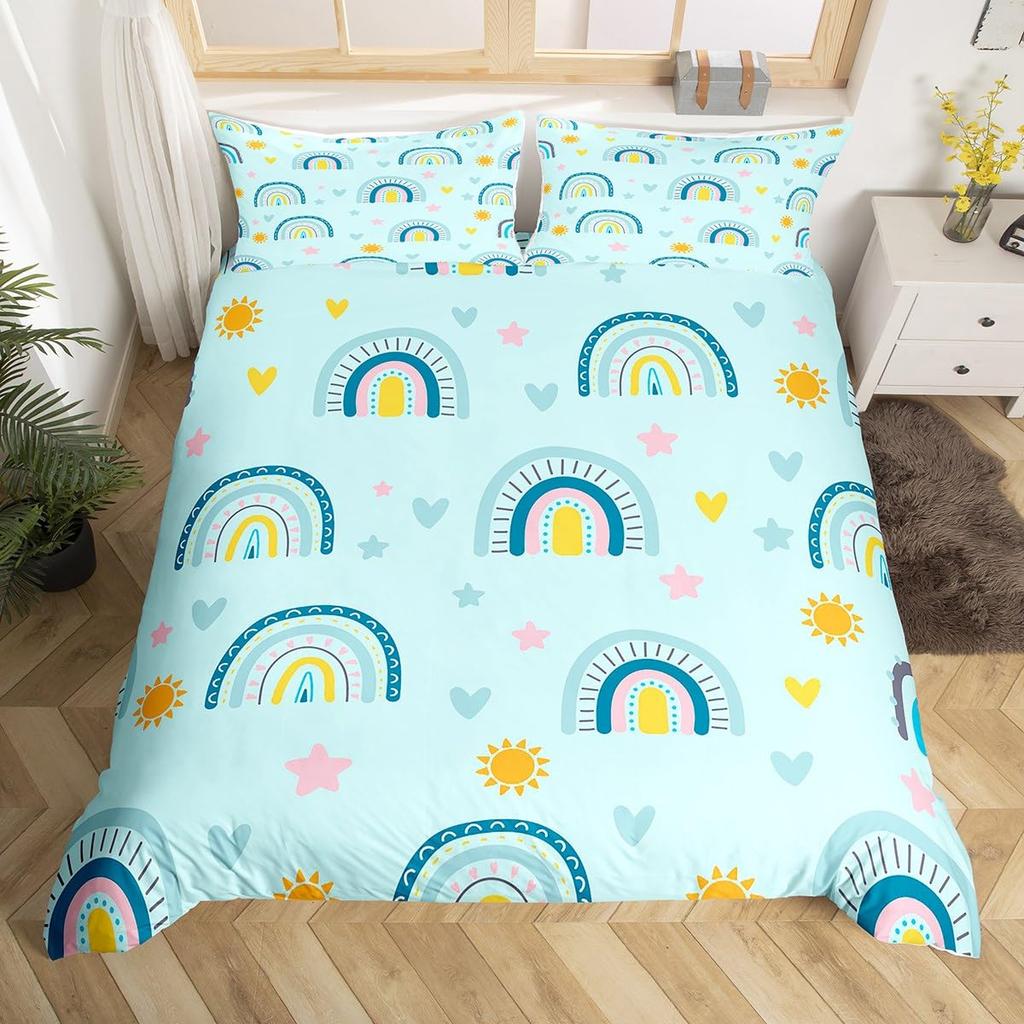 Rainbow Duvet Cover for Kids Girl Sweet Bedroom DecorQueen Tie Dye Pastel Comforter Cover Sparkle Galaxy Starry Sky Bedding Set