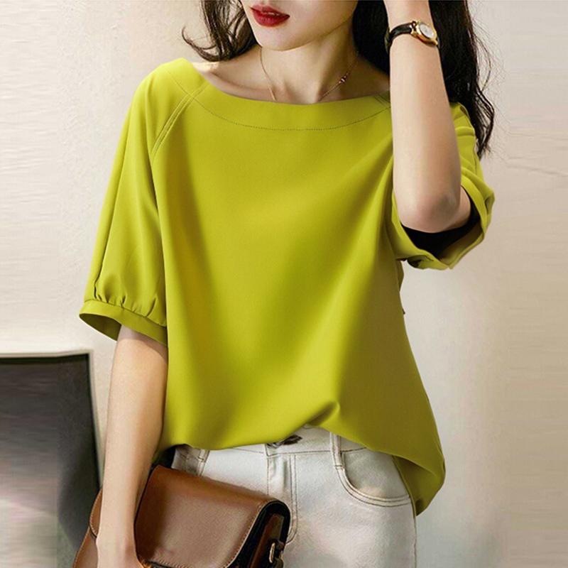 

ZANZEA Женские летние блузки с вырезом-лодочкой и коротким рукавом зелёный