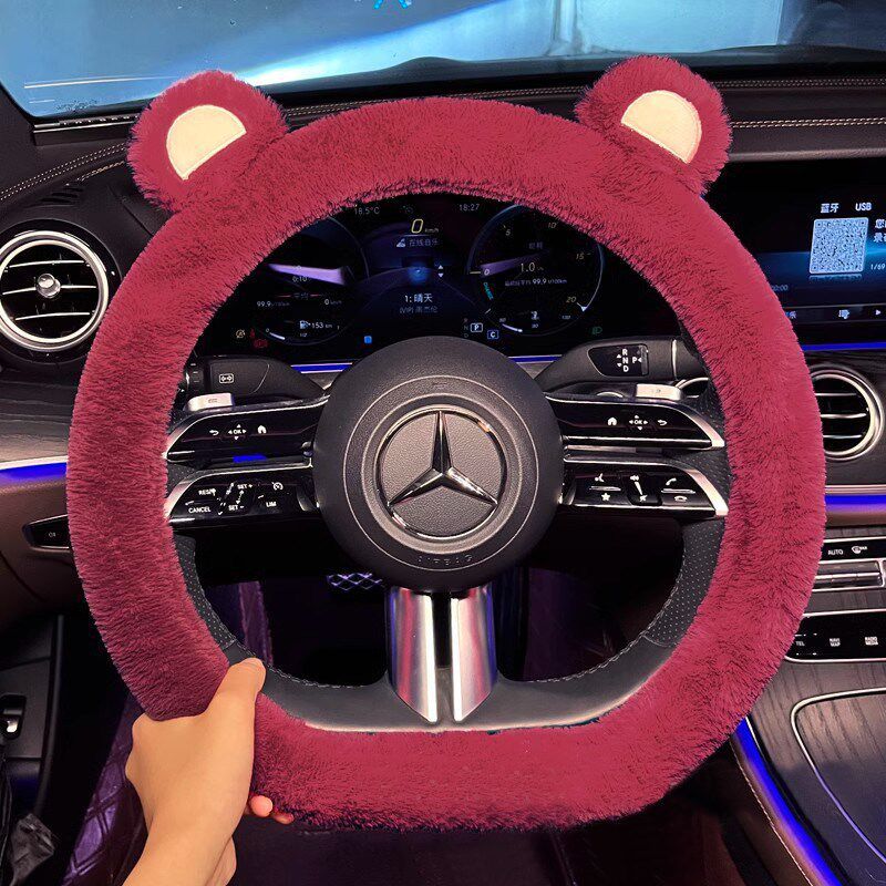 Car Steering Wheel Cover Winter Plush Cute Female Style Non-Slip Warm Cartoon Teddy Velvet Short Velvet Steering Wheel Cover