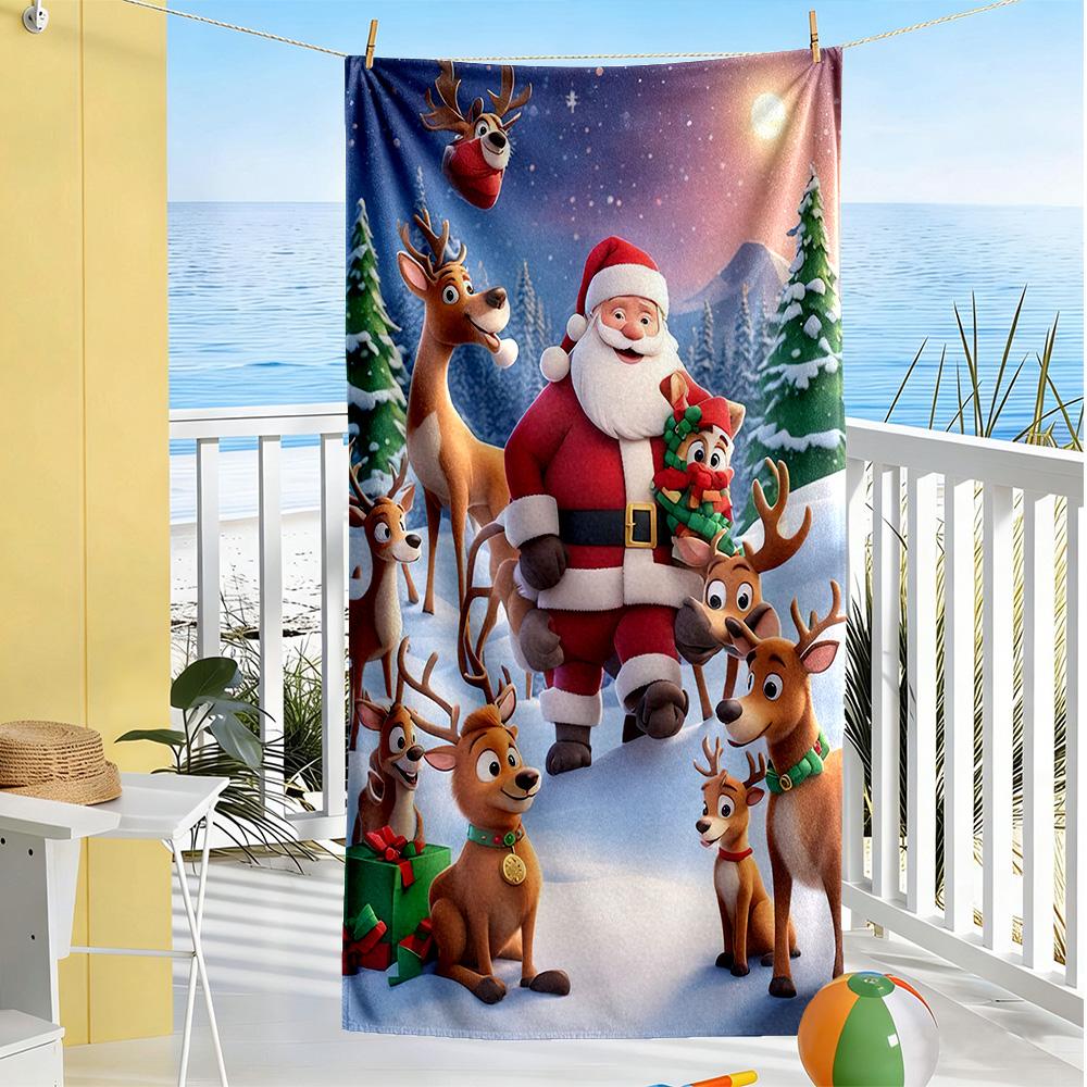 Christmas Beach Towel Quick-Dry Soft Microfiber Comfortable Lightweight Perfect for Traveling Yoga Camping and Swimming