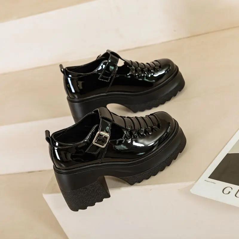 

10 см толстая подошва из натуральной кожи женские сандалии полые пряжки летние модные платформы танкетка толстые кроссовки удобная обувь 40 чёрный