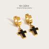 Classic Cross Stainless Steel Drop Earrings for Women Black Acrylic Charm Huggie Earring Faith Jewelry Waterproof