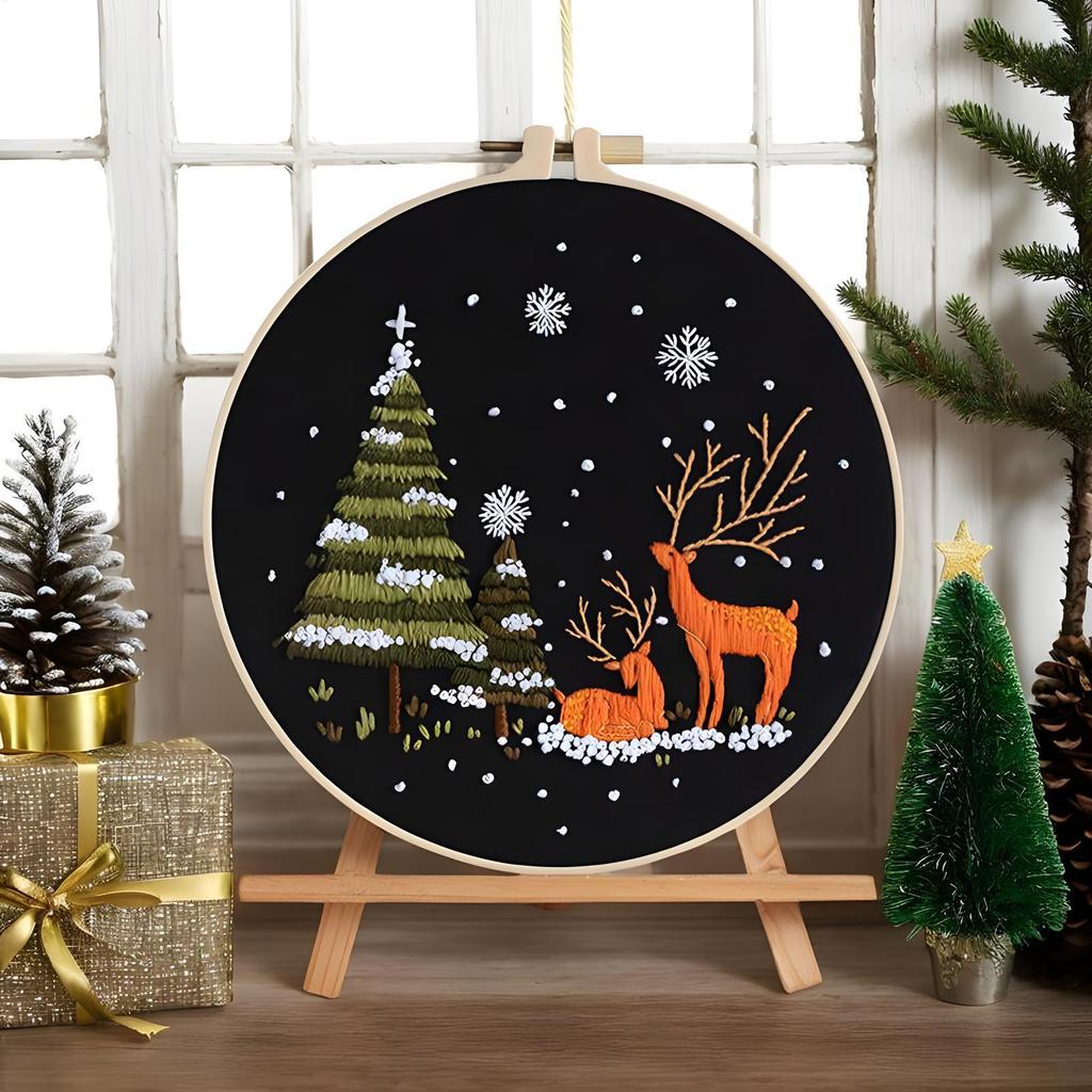 Christmas Embroidery Kit For Beginners Snow Scene Embroidery Kit Holiday Decorations For Kitchen Living Room Desktop Window