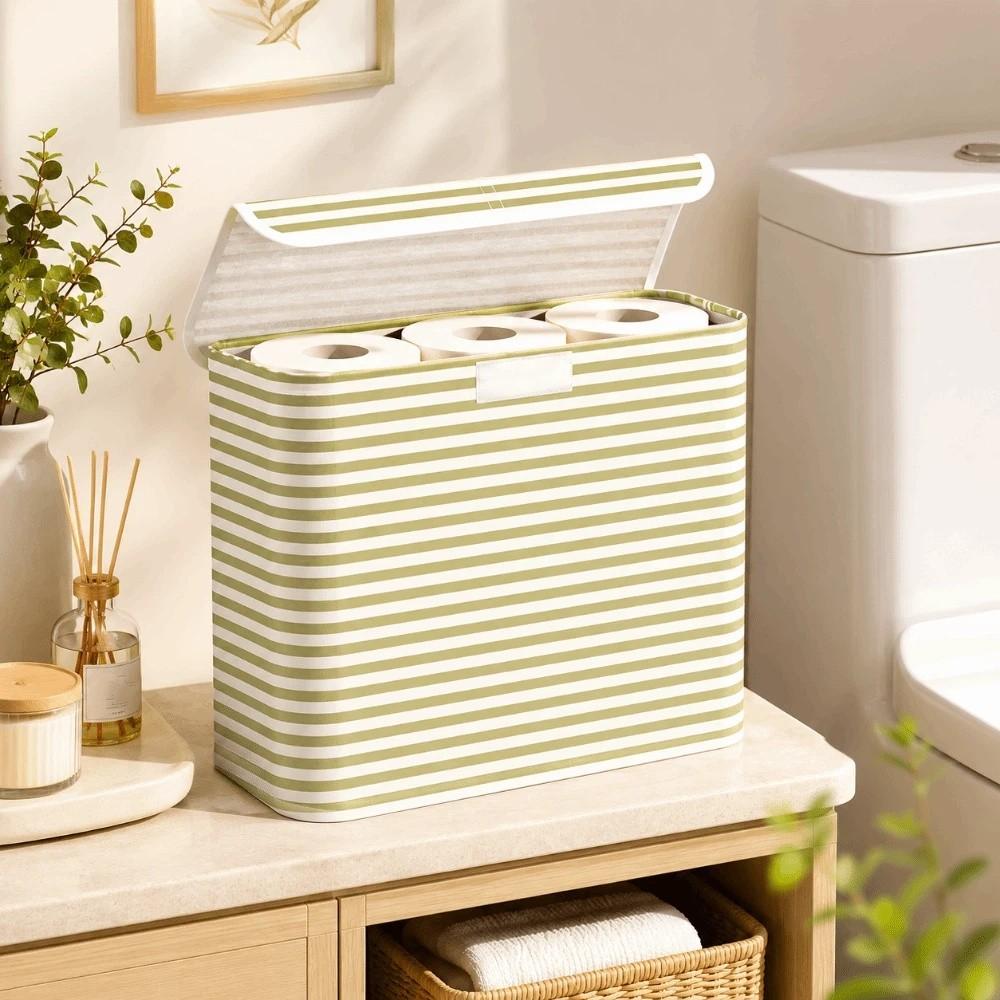With Lid Toilet Paper Holder Stripe Printed Bathroom Tissue Box Laundry Basket Bathroom