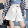 Women's Black PU Leather High-Waist Wide-Leg Shorts - New Autumn/Winter 2024 Casual Slimming Design