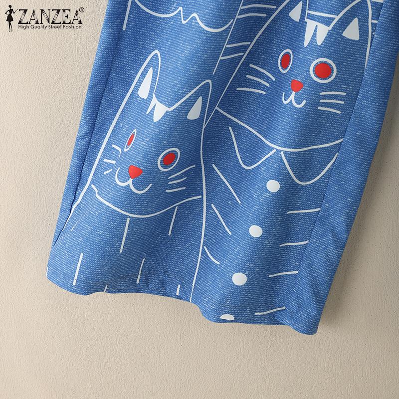 ZANZEA Women Casual Elastic Waist Loose Print Pants