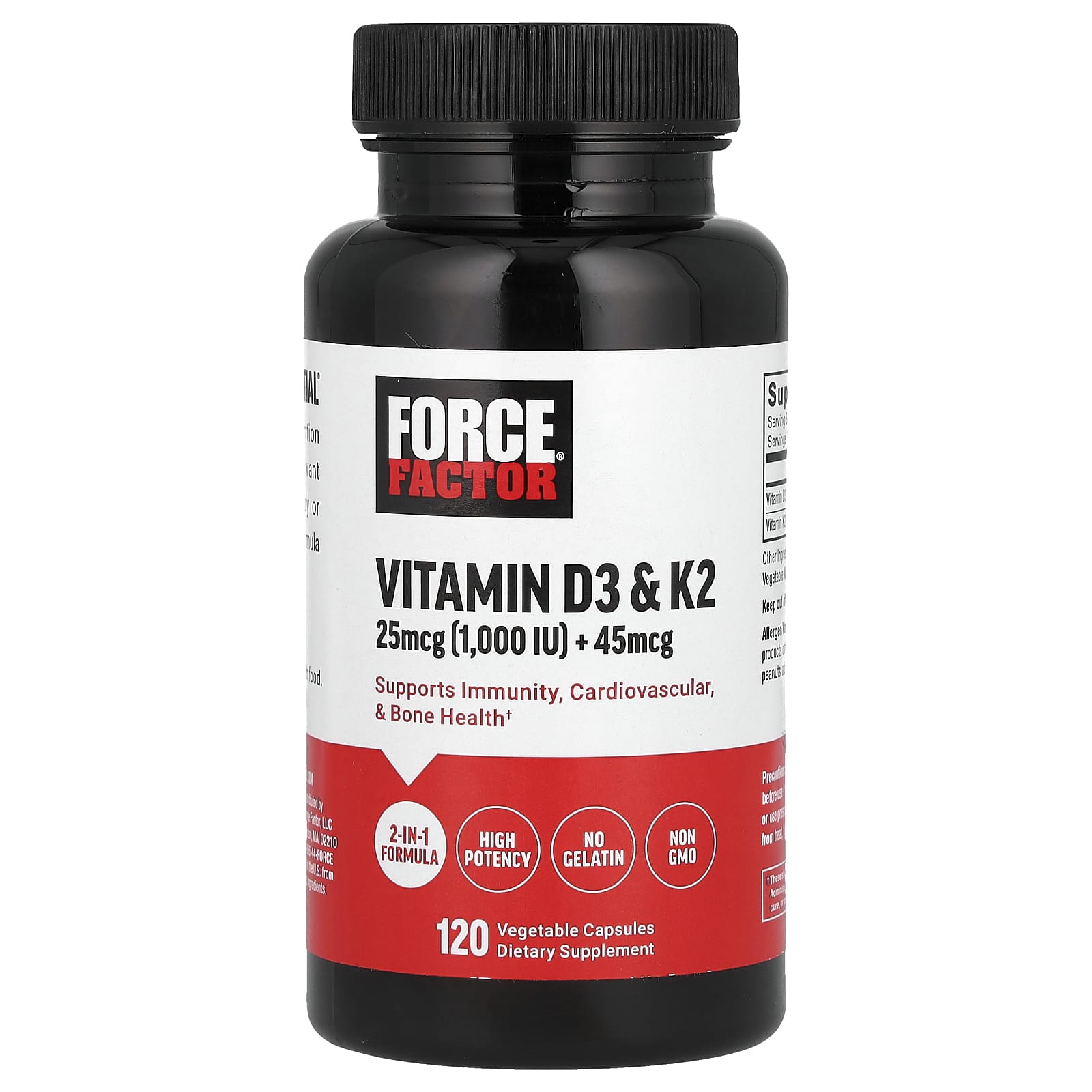 

Force Factor, Vitamin D3 & K2, 120 Veggie Capsules
