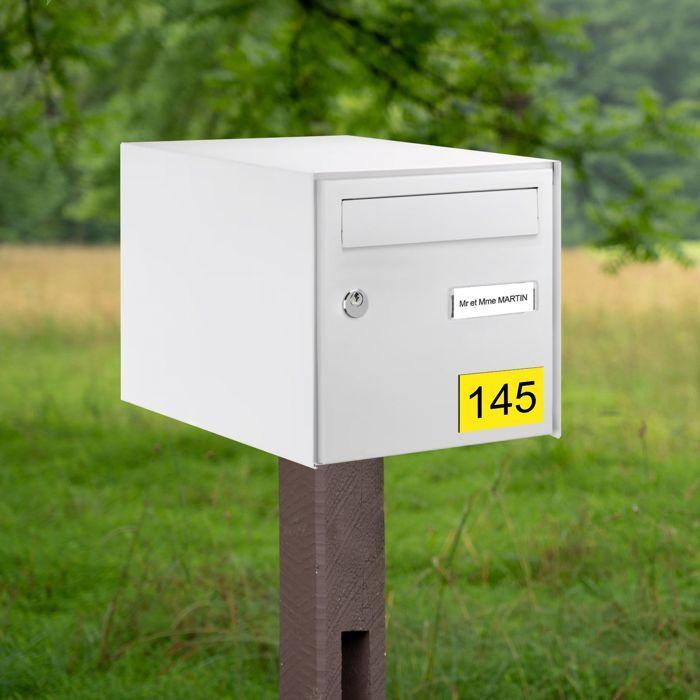 Numéro Boîte Aux Lettres Personnalisable - Plaque Plastique Résistante Jaune Chiffres Noirs - Format Rectangle Médium 70x50 Mm a
