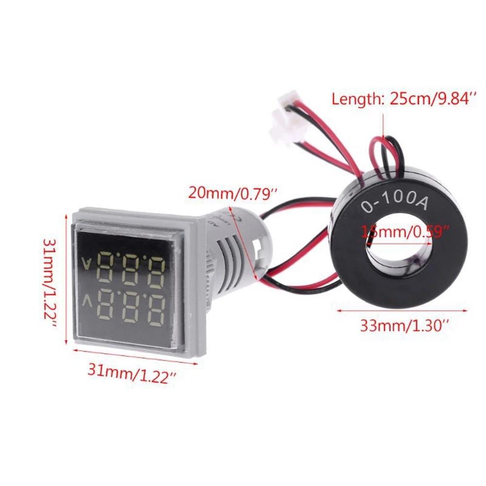 22MM Quadratische LED Digitale Dual Voltmeter Amperemeter Signalleuchten Spannung Ampere Strommesser Indikator Tester Messung AC 60-500V