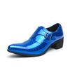 Fashion Luxury High Heel Casual Men Monk Strap Shoes Blue Black Gold Polishing Loafers Men Dress Shoes Wedding Office Leather Shoes Men