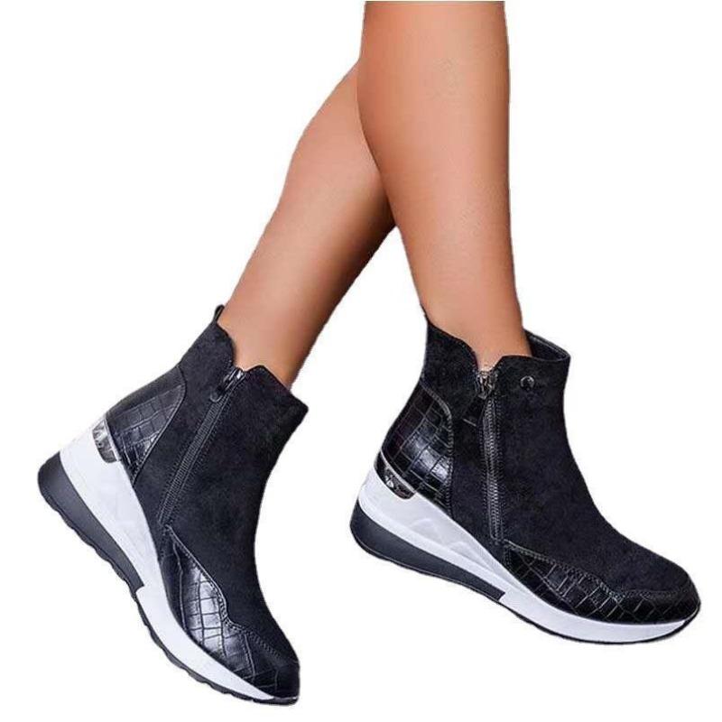 Low tube large size round head winter solid color heel side zipper women's Martin boots thick-soled snow boots