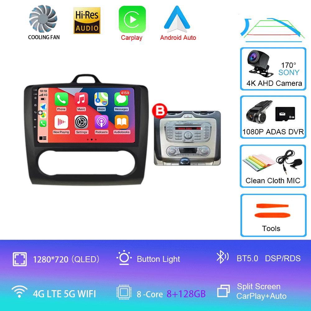 Android 14 Car Radio Autoradio For Ford Focus 2 Mk2 2004 - 2011 GPS Navigation Multimedia Player Carplay Stereo WIFI 360 Camera
