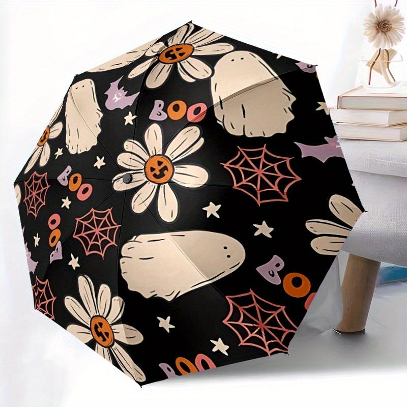 1pc Halloween Flowers Automatic Open/Close Umbrella with One Touch Button,, Windproof Design   Lightweight Portable Umbrella for Women & Men6064