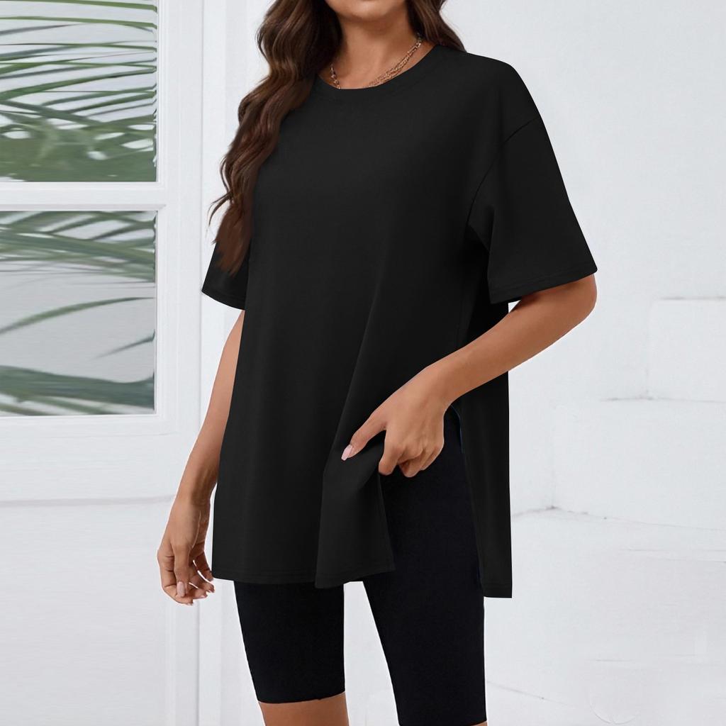 T-Shirts für Damen Plissiertes R-Ausschnitt Schick Lässige Blusen Druck Kurzarm Sommeroberteile Lockere Passform