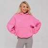 Womens Solid Color Hooded Sweatshirt Loose Fit Fleece Pullover Teens Casual Wear
