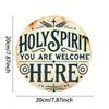 1pc Bohemian Holy Spirit Welcome Round Metal Wall Art Engraved Cross Dove Home Decor Gift